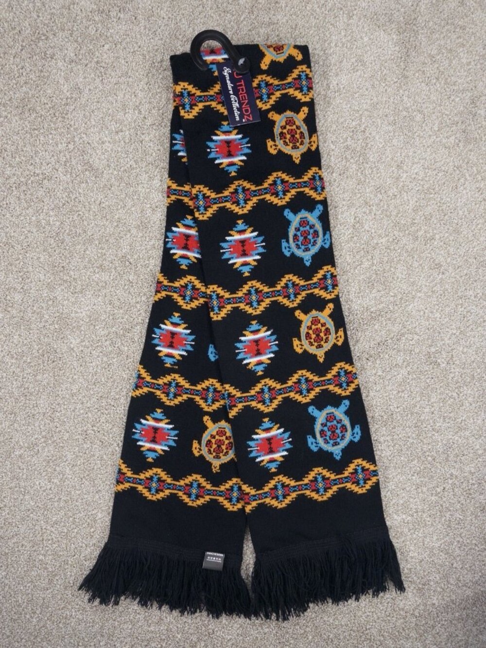 Southwest Native American Indian Navajo Print Knit Scarf Black